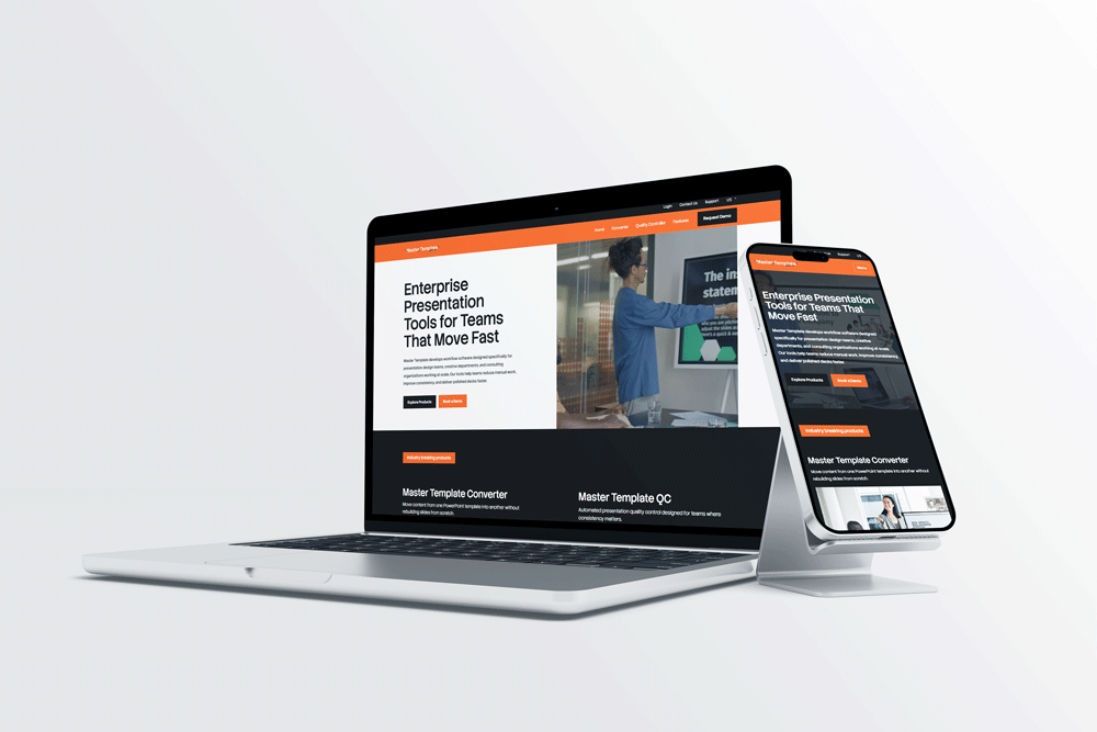 Master Template marketing site on laptop and mobile