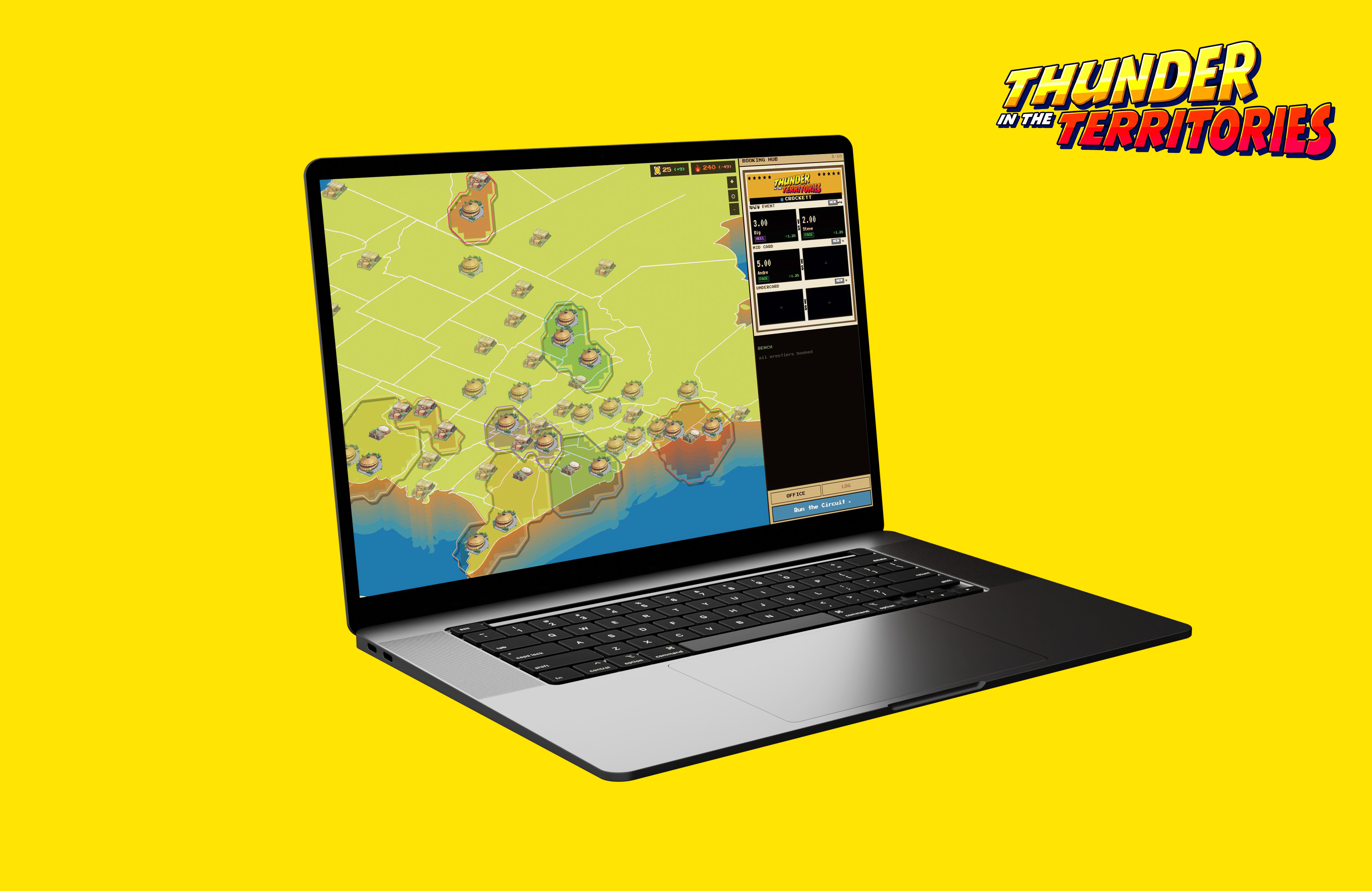 Thunder in the Territories map gameplay shown on laptop mockup