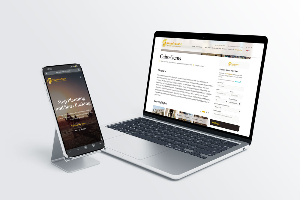 WanderLuxe desktop and mobile website mockup