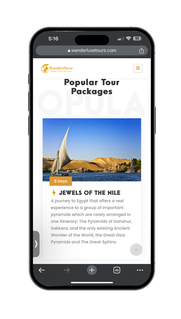 WanderLuxe mobile website mockup